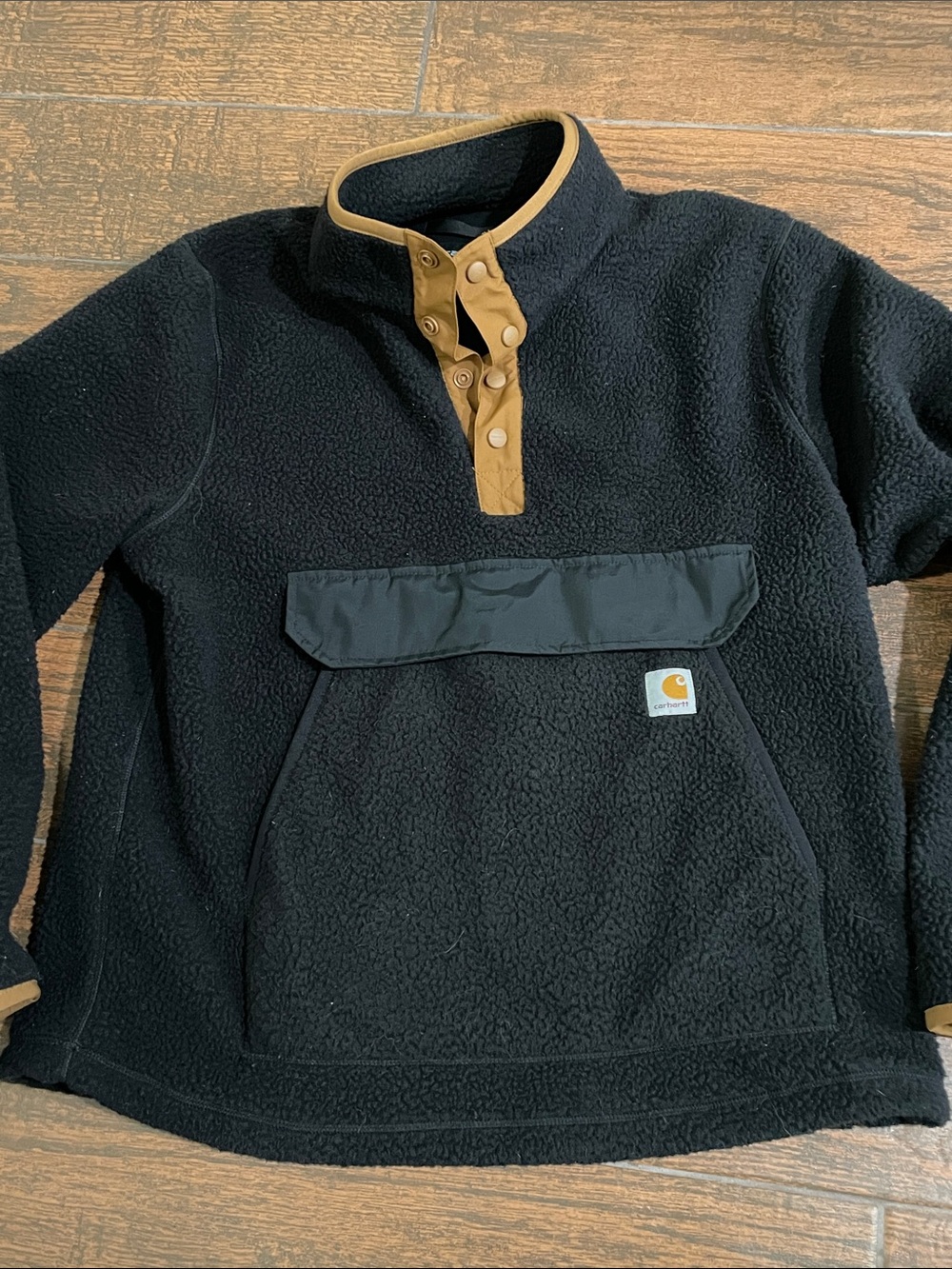Carhartt Relaxed Fit Fleece Pullover for Men - Black size medium quarter snap - Picture 4 of 6